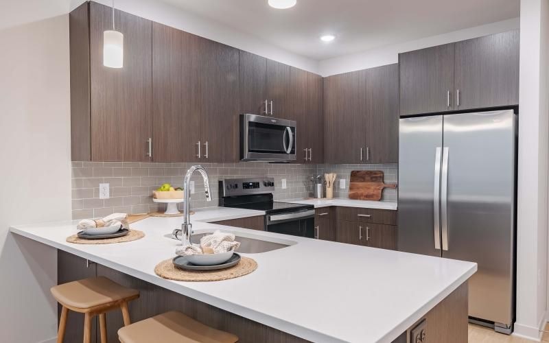 a kitchen with a large counter