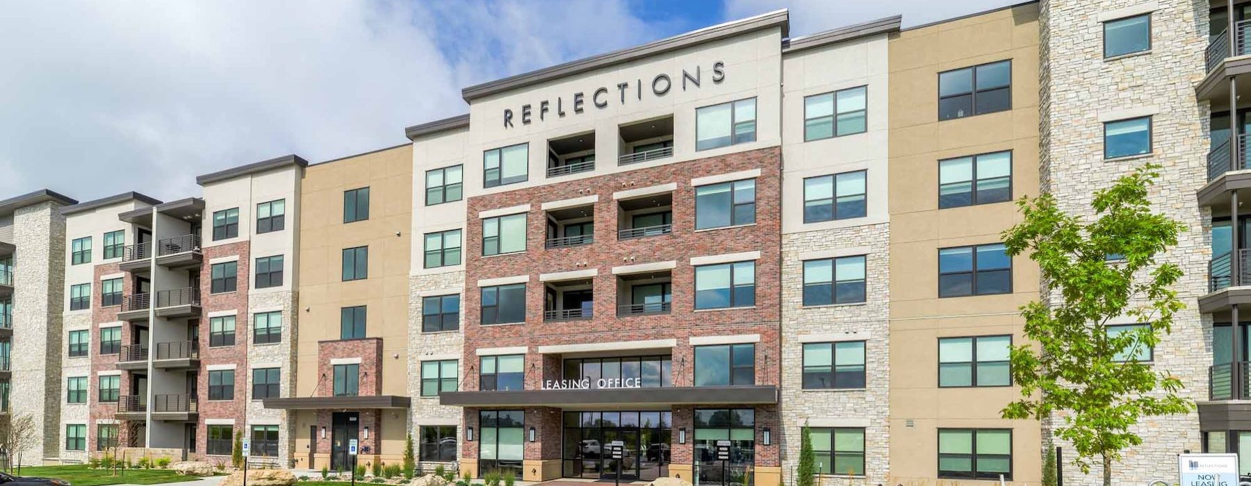 a building with a parking lot